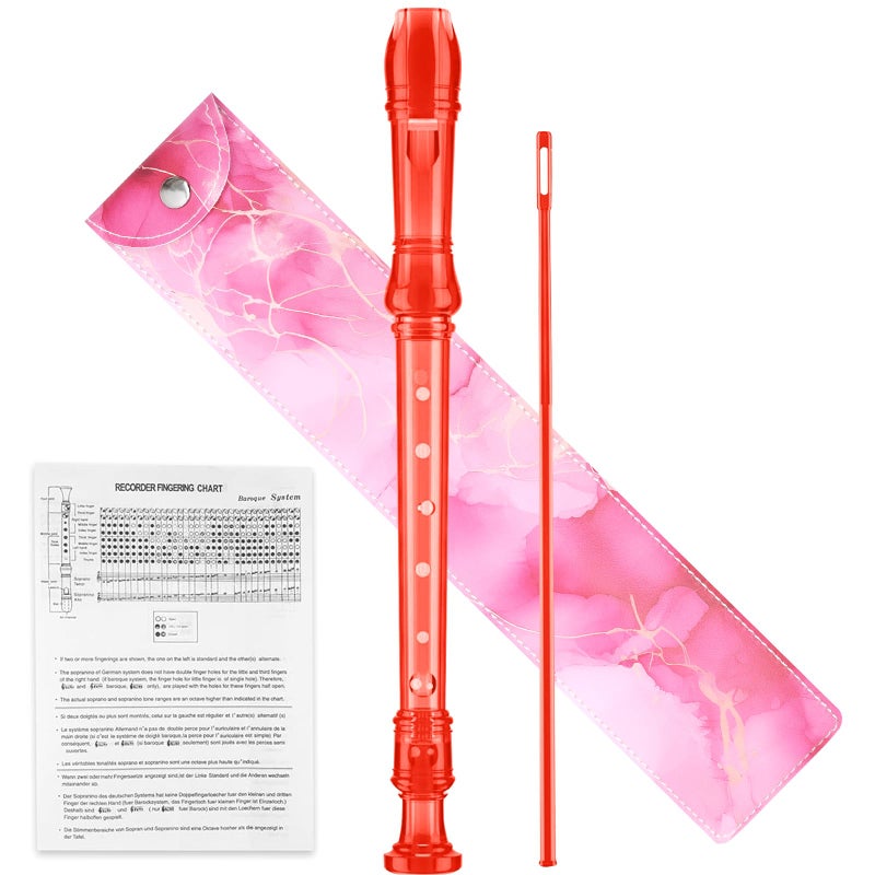 Yop-yes Descant Soprano Music Recorder Instrument For Kids Flute Kids Recorder With Cleaning Rod + Case Bag (Crystal red) - Image 1